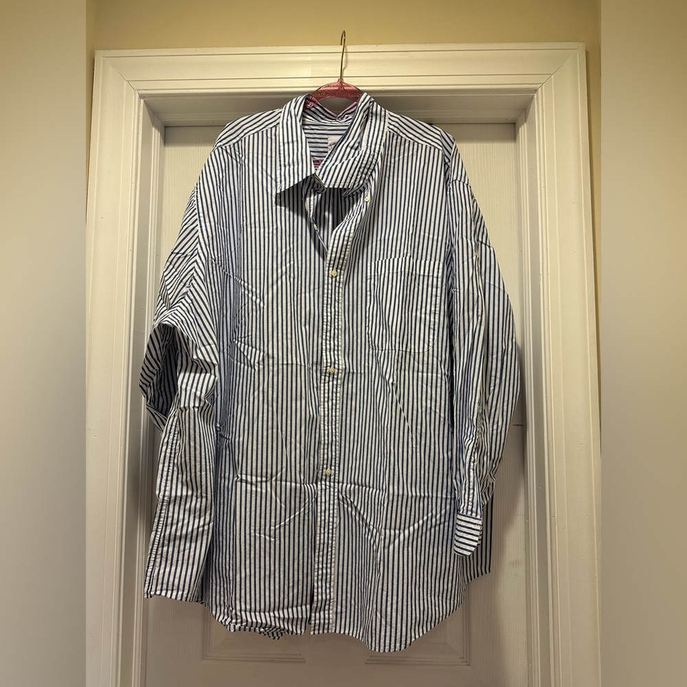 Brooks Brothers Blue and White Striped Button Down Dress Shirt 4XL